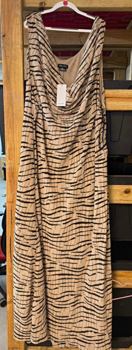 City Chic Women’s Plus Beige/Black Animal Print Maxi Dress Cowl Neck Sleeveless